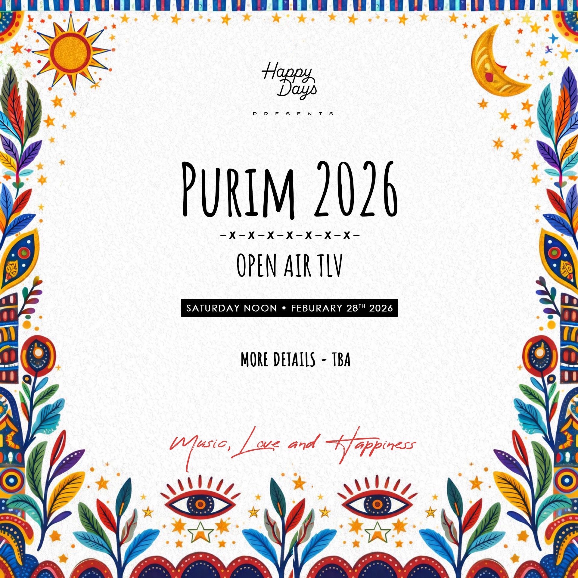  HAPPY DAYS PURIM 2026 - 28.2 | הזמנת כרטיסים